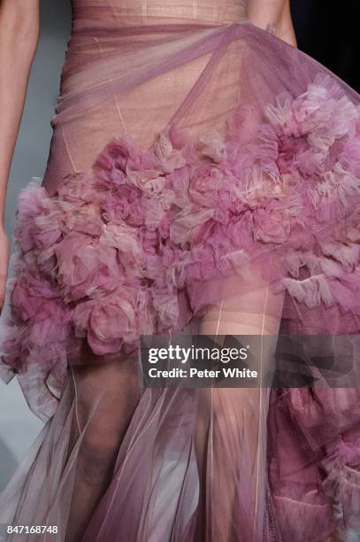 Model, fashion detail, walks the runway at Marchesa Spring 2018 during New York Fashion Week at Gallery 1, Skylight Clarkson Sq on September 13, 2017...