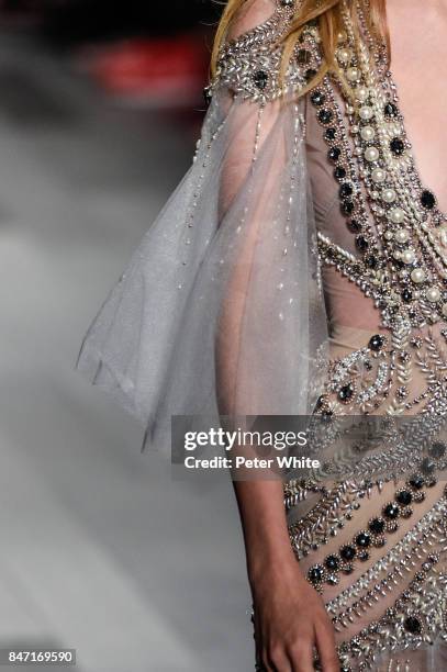 Model, fashion detail, walks the runway at Marchesa Spring 2018 during New York Fashion Week at Gallery 1, Skylight Clarkson Sq on September 13, 2017...