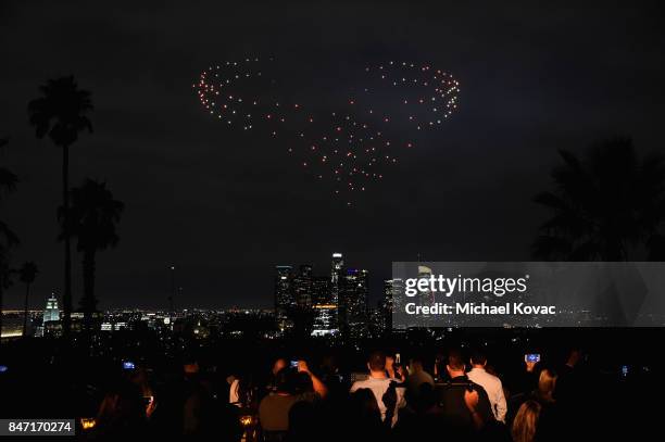 Intel Shooting Star Drones perform during the Warner Bros. Home Entertainment and Intel presentation of "Wonder Woman in the Sky" at Dodger Stadium...