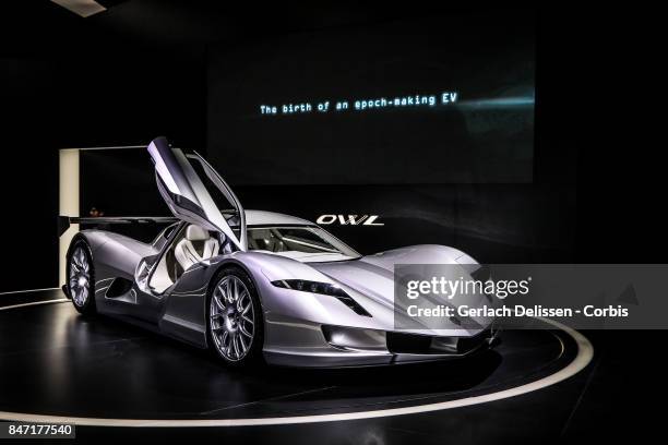 The Aspark Owl on display at the 2017 Frankfurt Auto Show 'Internationale Automobil Ausstellung' on September 13, 2017 in Frankfurt am Main, Germany.