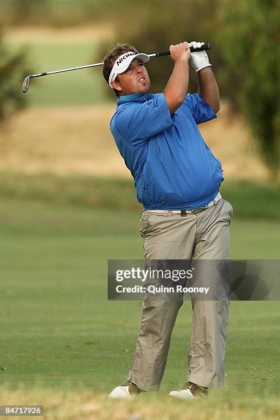 Timothy Wood of Australia plays his second shot on the fourth hole during the Australasia International Final Qualifying for The 2009 Open...