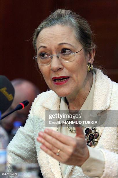 European Union Commissioner for External Relations Benita Ferrero-Waldner speaks during a meeting with Libyan secretary for European Affairs Abdul...