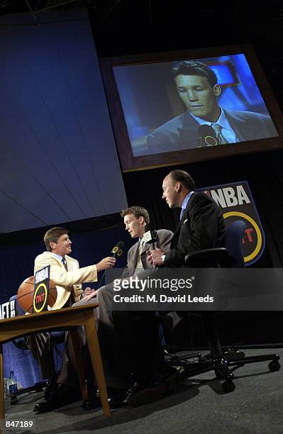 Mike Dunleavy Jr. And Mike Dunleavy Sr.are interviewed by Craig Sager of NBA on TNT prior to being selected in the 2002 NBA Draft at The Theater at...