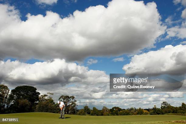 Peter O'Malley of Australia putts on the fiftenth hole during the Australasia International Final Qualifying for The 2009 Open Championship at...