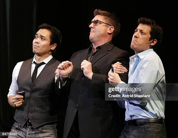 Actors John Tartaglia, Christopher Sieber and Jose Llana performs "Matchmaker, Matchmaker"during the 2009 Broadway Backwards at the American Airlines...