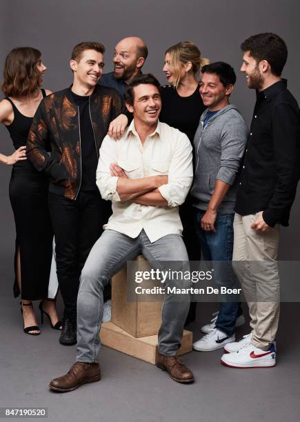 Paul Scheer, Dave Franco, Alison Brie, James Franco, Ari Graynor, Scott Neustadter, and Michael H. Weber from the film "The Disaster Artist' pose for...