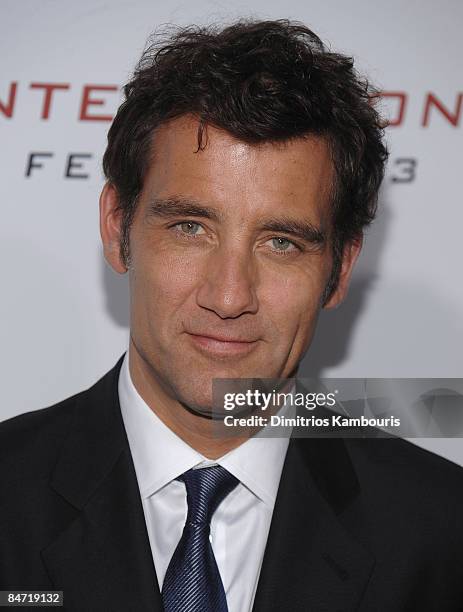 Clive Owen attends the Cinema Society and Angel by Thierry Mugler screening of "The International" at AMC Lincoln Square on February 9, 2009 in New...