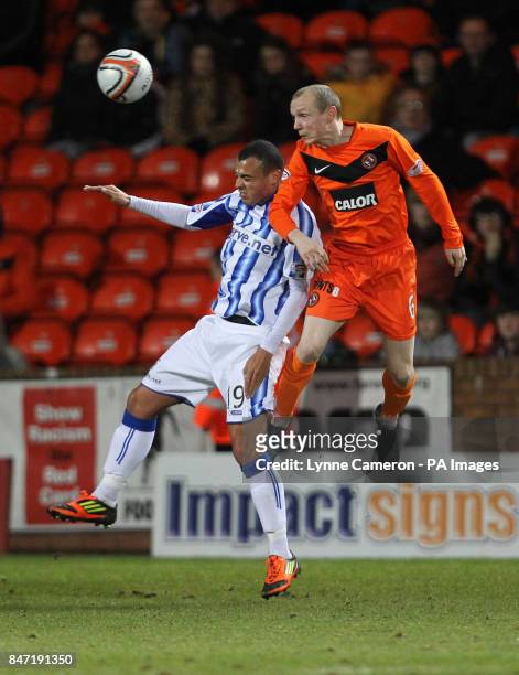 Dundee United's Willo Flood and Kilmarnock's Ben Gordon during the Clydesdale Bank Scottish Premier League match at Tannadice Stadium, Dundee.
