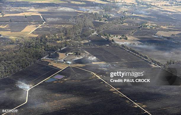 Area destroyed by the Bunyip wildfire which burnt through thousands of hectares of farmland and the Bunyip State Forest in LaTrobe Valley, Gippsland...