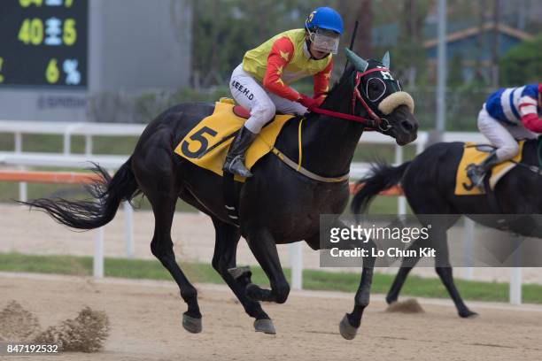 Jockey Lee Hae Dong riding Last Jackpot wins the Race 5 during the Korean Autumn Racing Carnival at Seoul Racecourse on September 10, 2017 in Seoul,...