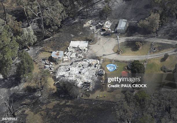 Destroyed farm house after a wildfire ripped through the West Gippsland region around Bunyip, some 100km east of Melbourne on February 9, 2009....