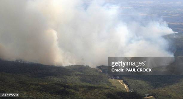 The Bunyip Ridge fire contines to burn threatening one of the main electricity transmission lines into Melbourne from the in LaTrobe Valley near...