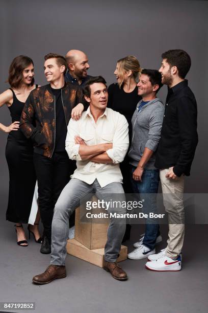 Paul Scheer, Dave Franco, Alison Brie, James Franco, Ari Graynor, Scott Neustadter, and Michael H. Weber from the film "The Disaster Artist' pose for...