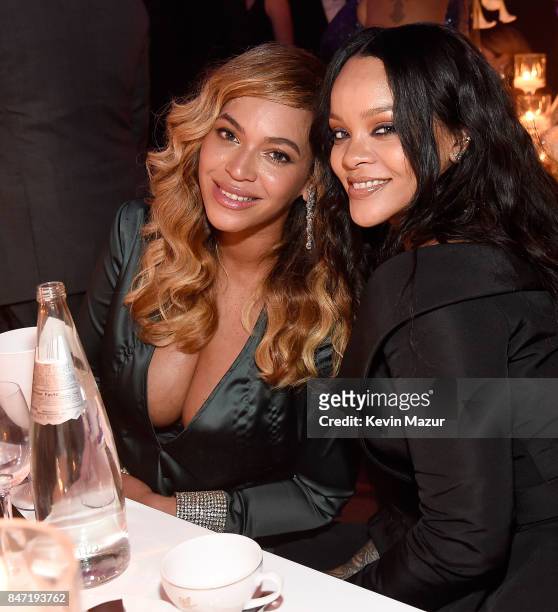 Beyonce and Rihanna attend Rihanna's 3rd Annual Diamond Ball Benefitting The Clara Lionel Foundation at Cipriani Wall Street on September 14, 2017 in...