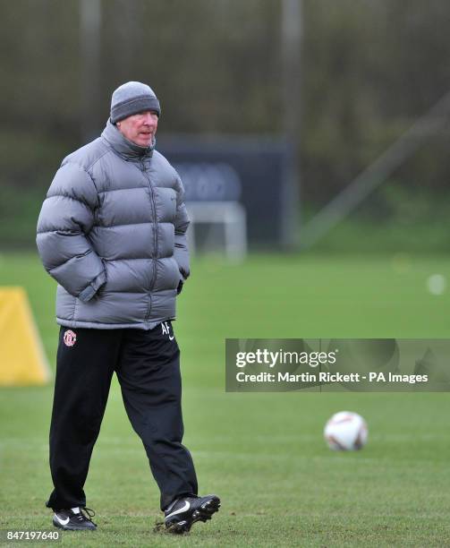 Manchester United manager Sir Alex Ferguson during a training session at Carrington Training Centre, Manchester.