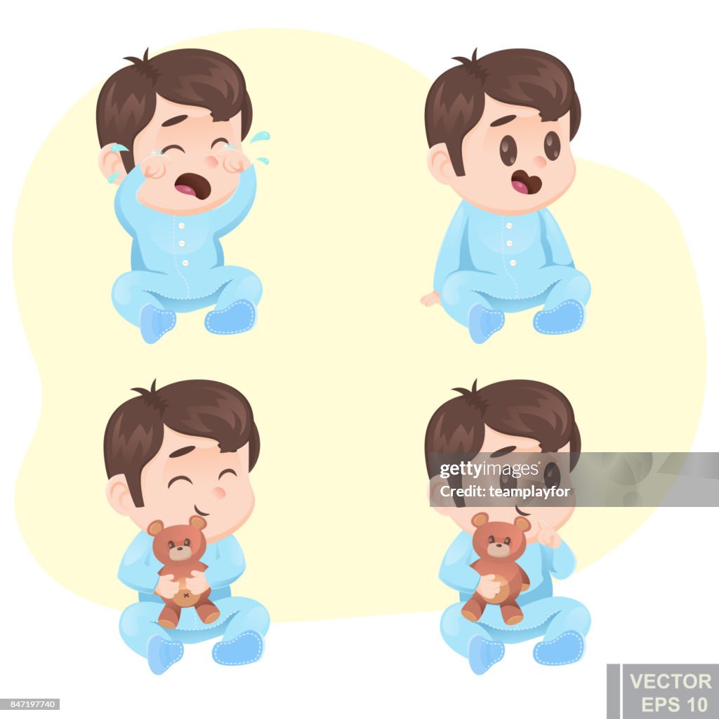 Vector Ilustración De Dibujos Animados Lindo Bebé En Pijamas Con Osito Triste Calma Llanto Risa Infantil Niño Feliz Curioso Ilustración de stock - Getty Images Vector Ilustración De Dibujos Animados Lindo Bebé En Pijamas Con Osito Triste Calma Llanto Risa Infantil Niño Feliz Curioso Ilustración de stock - Getty Images