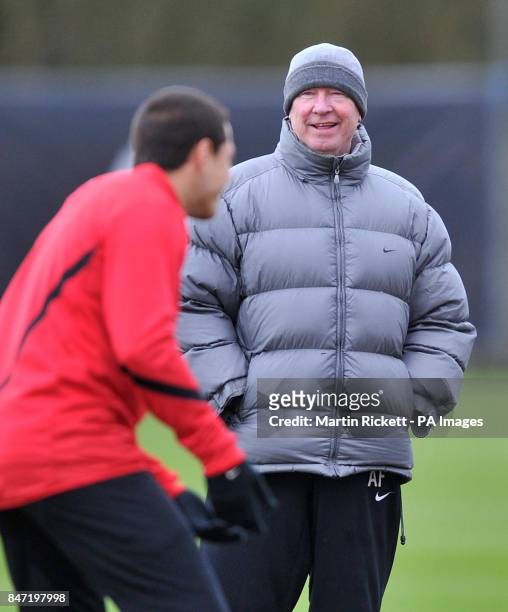 Manchester United manager Sir Alex Ferguson during a training session at Carrington Training Centre, Manchester.