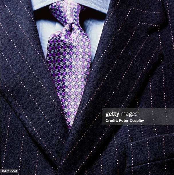 shirt and tie with pin stripped suit - tie pin stock-fotos und bilder