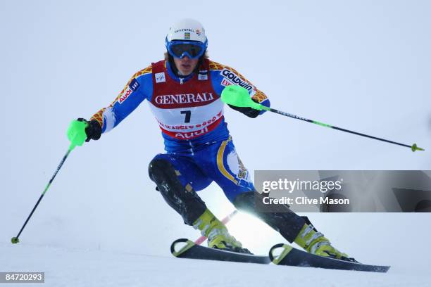 Niklas Rainer of Sweden skis during the Men's Super Combined event held on the Face de Bellevarde course on February 9, 2009 in Val d'Isere, France.