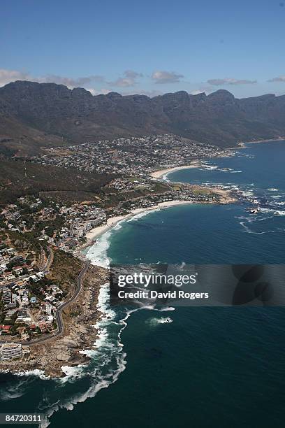 An aerial view of Camps Bay and Clifton Beaches on February 6, 2009 in Cape Town, South Africa.