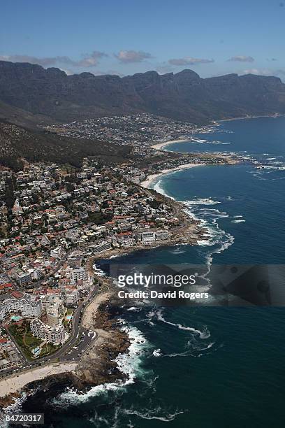 An aerial view of Camps Bay and Clifton Beaches on February 6, 2009 in Cape Town, South Africa.
