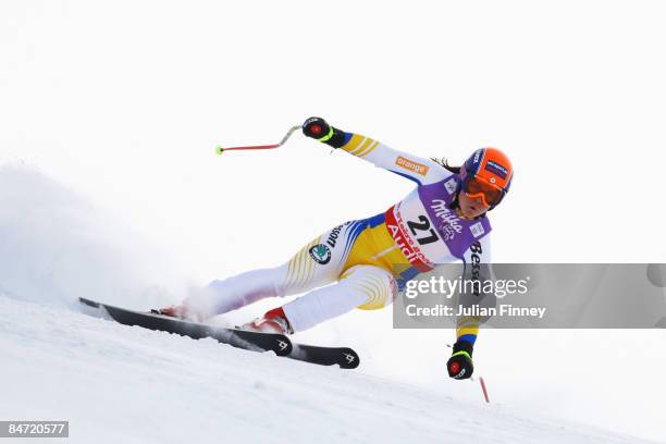 Edith Miklos of Romania skis during the Women's Downhill event held on the Face de Solaise course on February 9, 2009 in Val d'Isere, France.