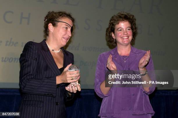 Sunday Times correspondent Marie Colvin is awarded the Pilkington Window to the World Award during the 'Women of the year Lunch 2001' at the Savoy...