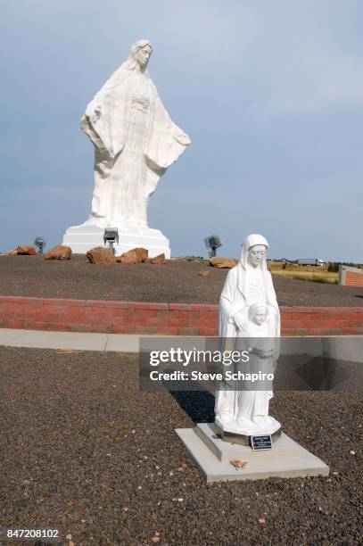 View of two of the statues at the Our Lady of Peace Shrine , Pine Bluffs, Wyoming, August 31, 2009. In the foreground is the 'Blessed Virgin and St...