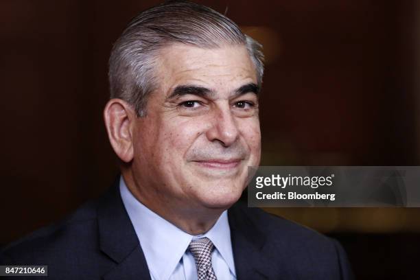 Jaime Augusto Zobel de Ayala, chairman and chief executive officer of Ayala Corp., listens during a Bloomberg Television interview on the sidelines...