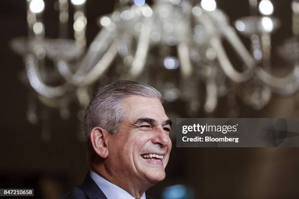 Jaime Augusto Zobel de Ayala, chairman and chief executive officer of Ayala Corp., reacts during a Bloomberg Television interview on the sidelines of...