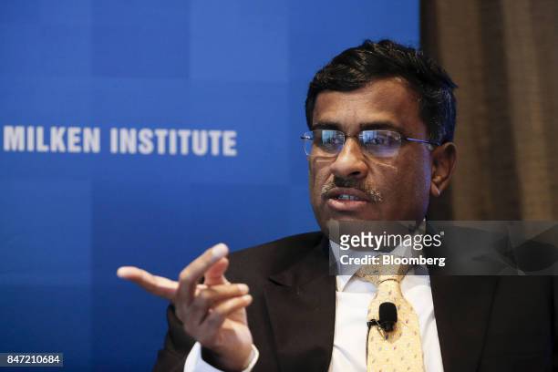 Vikram Limaye, managing director and chief executive officer of the National Stock Exchange of India Ltd. , speaks at the Milken Institute Asia...