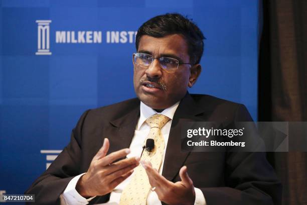 Vikram Limaye, managing director and chief executive officer of the National Stock Exchange of India Ltd. , speaks at the Milken Institute Asia...