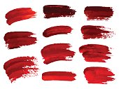Red oil brush strokes similar to blood for design, element for halloween. Vector illustration.