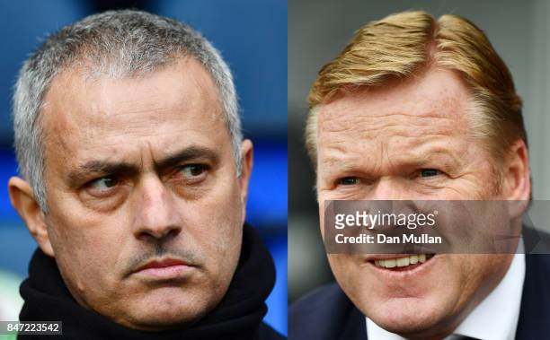 In this composite image a comparison has been made between Jose Mourinho manager of Manchester United and Everton manager Ronald Koeman. Manchester...