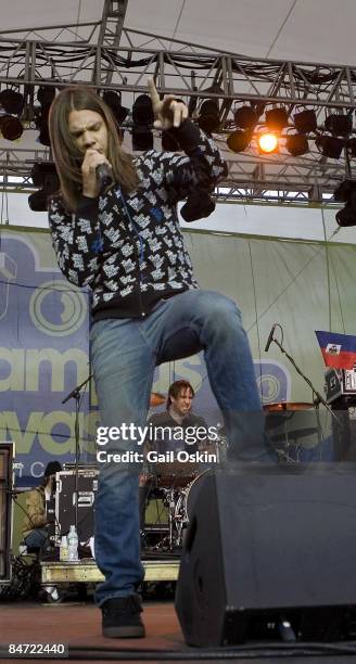 Ronnie Winter, Jon Wilkes and Joey Westwood from the band Red Jumpsuit Apparatus perform at the 2008 MtvU's Campus Invasion Music Tour at the...