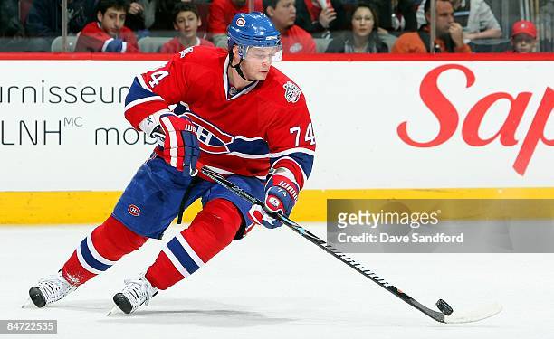 Sergei Kostitsyn of the Montreal Canadiens skates against the Toronto Maple Leafs during the NHL game at the Bell Centre February 7, 2009 in...