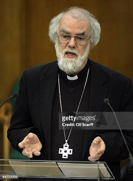 The Archbishop of Canterbury, Dr Rowan Williams addresses the Church of England General Synod in Church House on February 10, 2009 in London,...