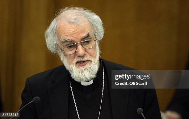 The Archbishop of Canterbury, Dr Rowan Williams addresses the Church of England General Synod in Church House on February 10, 2009 in London,...