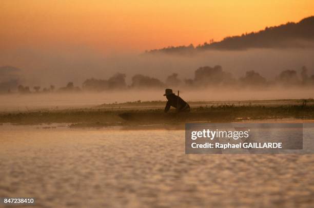 Mist over the Lake of Patzcuaro in November 1987 in Mexico.