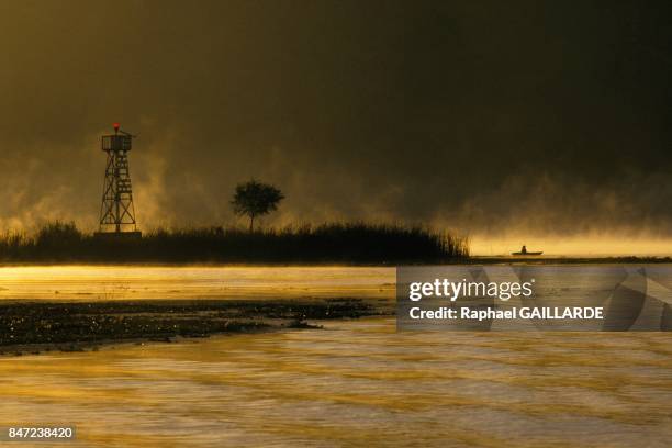 Mist over the Lake of Patzcuaro in November 1987 in Mexico.