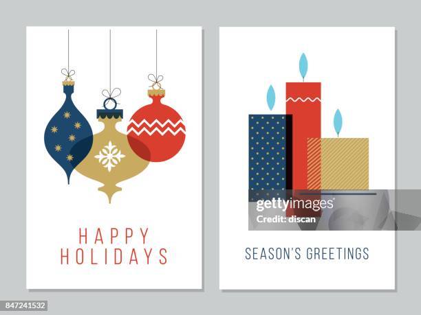 grußkarten weihnachtskollektion - christbaumkugel stock-grafiken, -clipart, -cartoons und -symbole