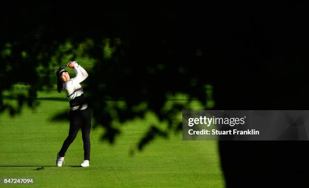 So Yeon Ryu of South Korea plays a shot during the weather delayed first round of The Evina Championship at Evian Resort Golf Club on September 15,...