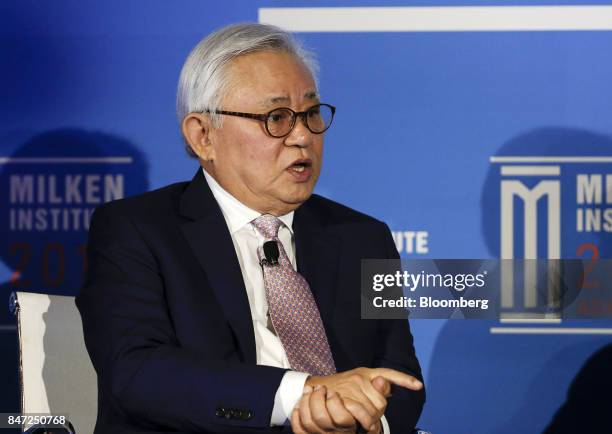 Serge Pun, chairman at Serge Pun & Associates Ltd. And First Investment Myanmar Co., speaks at the Milken Institute Asia Summit in Singapore, on...