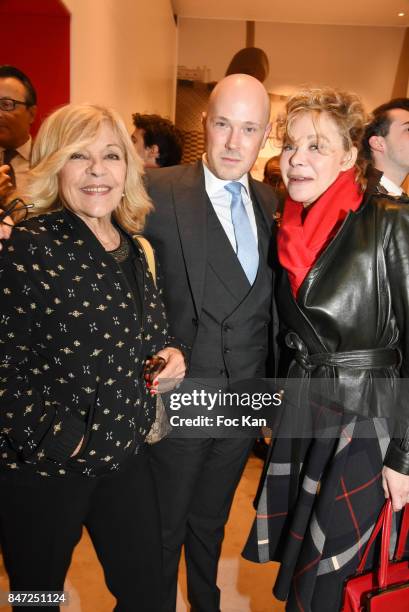 Nicoletta, Jon Aguirre Larranaga from Loewe and Grace de Capitani attend the Loewe Cocktail As part of "La Fete Des Vendanges" At Avenue Montaigne on...