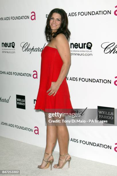 Gina Carano arriving for the Elton John Aids Foundation Academy Awards Viewing Party at West Hollywood Park in Los Angeles, USA.