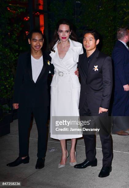 Maddox Jolie-Pitt, Angelina Jolie and Pax Jolie-Pitt arrive to the 'First They Killed My Father' afterparty at Jams on September 14, 2017 in New York...