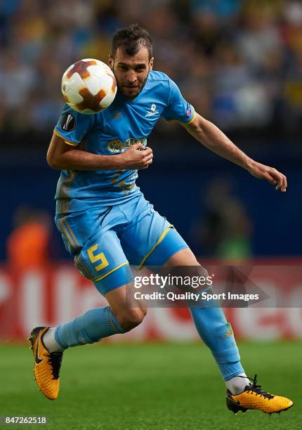 Marin Anicic of Astana in action during the UEFA Europa League group A match between Villarreal CF and FK Astana at Estadio de la Ceramica on...