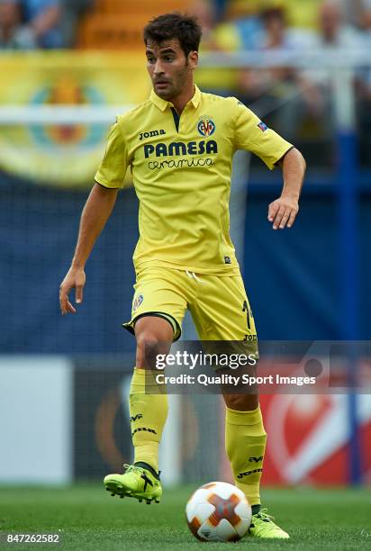 Manuel Trigueros of Villarreal in action during the UEFA Europa League group A match between Villarreal CF and FK Astana at Estadio de la Ceramica on...