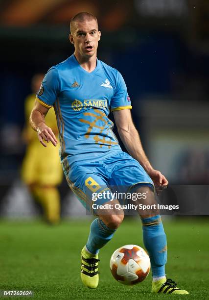 Srdjan Grahovac of Astana in action during the UEFA Europa League group A match between Villarreal CF and FK Astana at Estadio de la Ceramica on...