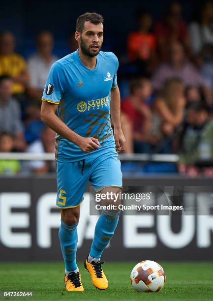 Marin Anicic of Astana in action during the UEFA Europa League group A match between Villarreal CF and FK Astana at Estadio de la Ceramica on...